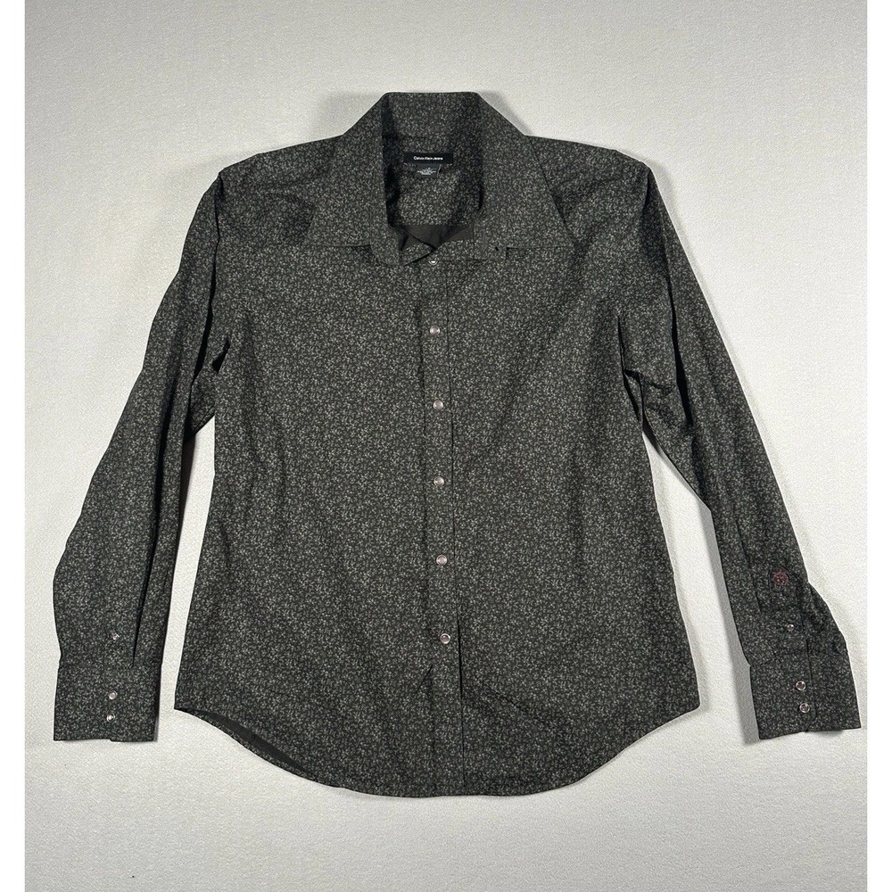 CALVIN KLEIN JEANS Mens Long Sleeve Shirt W/ Pearlescent Snap Buttons Size Lg